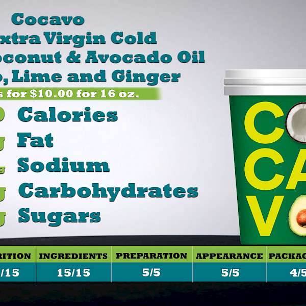 Cocavo Raw Extra Virgin Cold Pressed Coconut and Avocado Oil Cilantro, Lime and Ginger