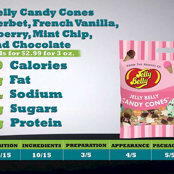 Jelly Belly Candy Cones Orange Sherbet, French Vanilla, Strawberry, Mint Chip, and Chocolate