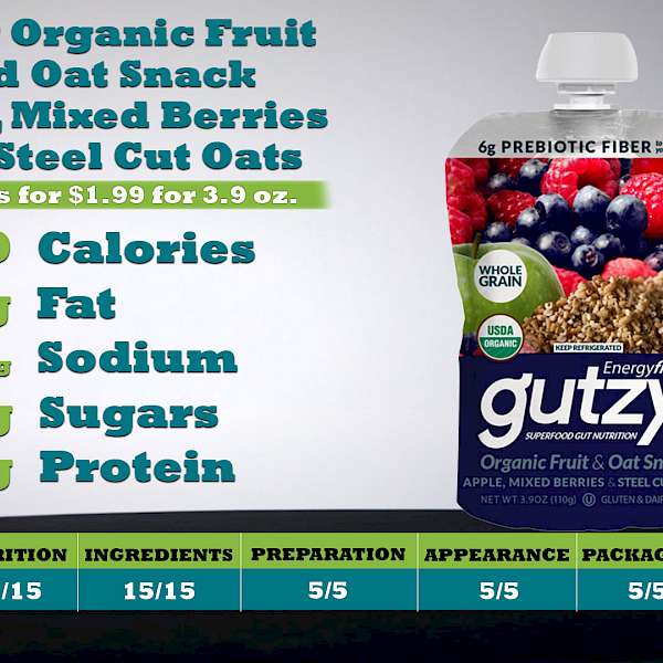 Gutzy Organic Fruit and Oat Snack Apple, Mixed Berries and Steel Cut Oats
