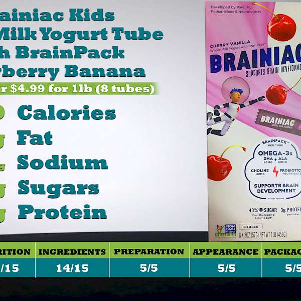 Brainiac Kids Whole Milk Yogurt Tube with BrainPack Strawberry Banana