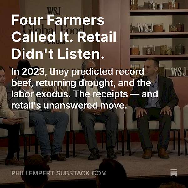 In 2023, they predicted record beef, returning drought, and the labor exodus. The receipts — and retail's unanswered move.