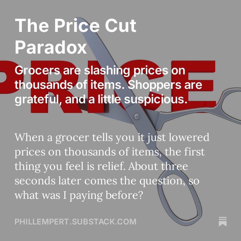 This fall the price cut has become the grocery industry’s favorite announcement.